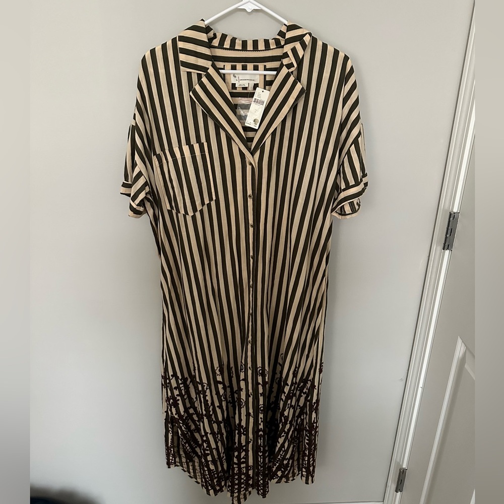 Anthropologie Black and Tan Striped Maxi Dress